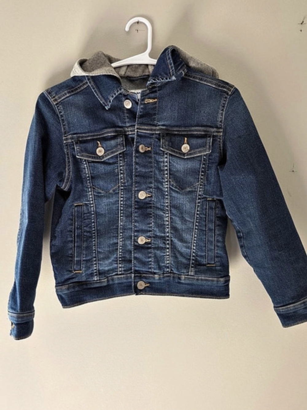 Old Navy Hooded Jean Trucker Jacket Blue & Gray Boys Medium (8)